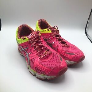 ASIC pink and‎ yellow running shoes